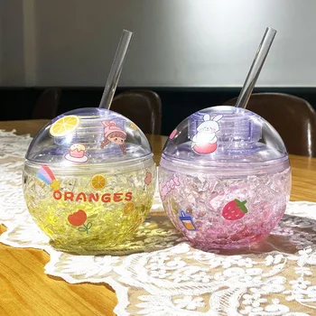 1бр 400 мл Сферична Слама Чаша За Лед Прост Модерен Творчески Корейски Дизайн Нова Лятна Слама Чаша за Лед с Капак