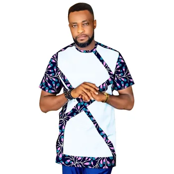 Лятна Мъжка Риза Восък/Бял Микс Африкански Блузи С Къс Ръкав Мъжки Нигерийски Модерен Модел На Булчински Дрехи