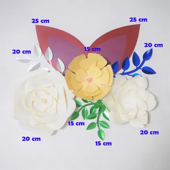 Направи си САМ Гигантски Хартиени Цветя Изкуствени Рози Fleurs Artificielles Фон 3шт + 4 Листа + 2 Уши Сватбена декорация За Детска Стая С Видео