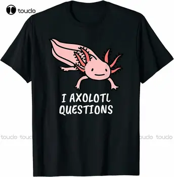 Нова Тениска I Axolotl Questions, Скъпа Кавайная Розова Пастельная Готическата Козметична Тениска - S-5Xl, Памучен тениска, риза с виртуален скелет, Унисекс