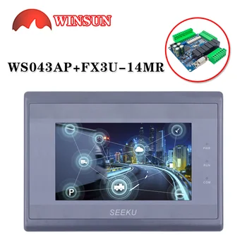 С подкрепата на FX3U-14MR FX3U + HMI PLC Контролер реле сензорен екран WS-043AP с кабел RS232
