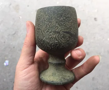 Стара китайска Нефритовая чаша с Релефни Shouzi Jade Cup Longtu Cup